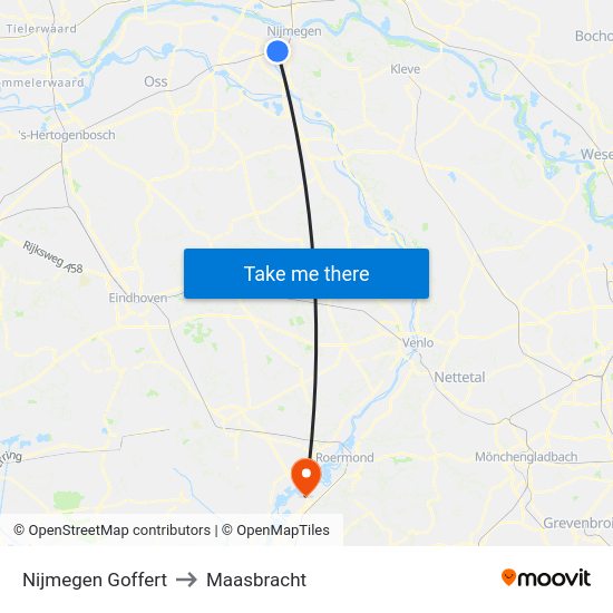 Nijmegen Goffert to Maasbracht map