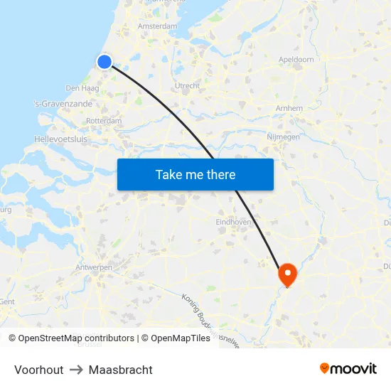 Voorhout to Maasbracht map