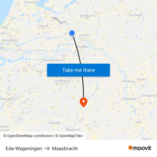 Ede-Wageningen to Maasbracht map
