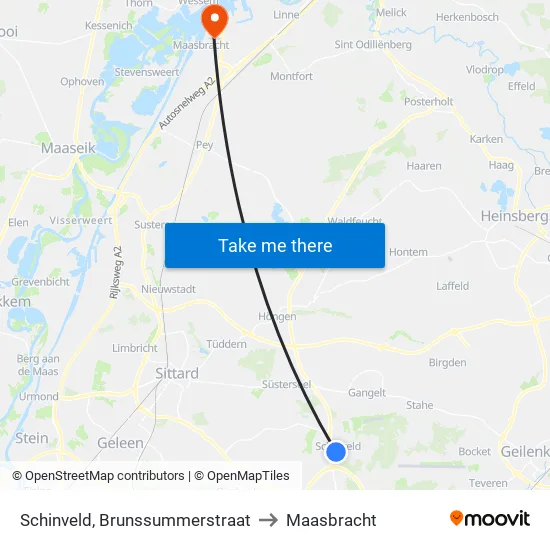 Schinveld, Brunssummerstraat to Maasbracht map