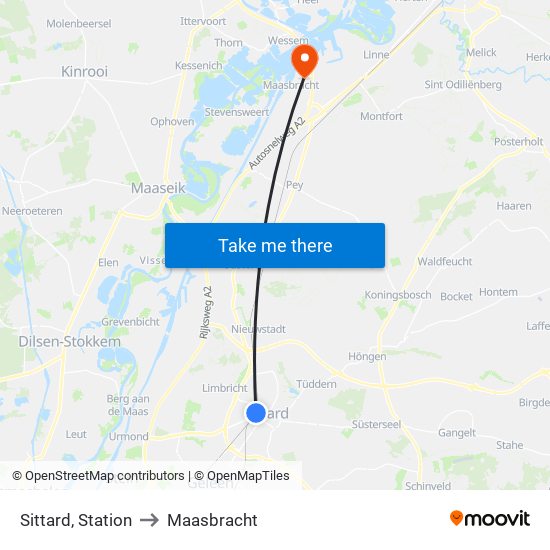 Sittard, Station to Maasbracht map