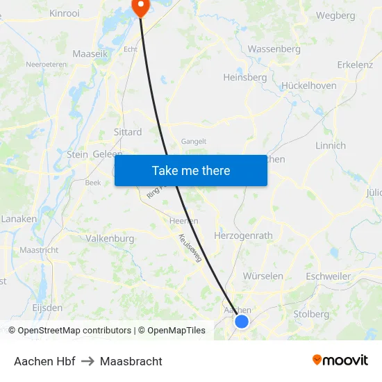 Aachen Hbf to Maasbracht map