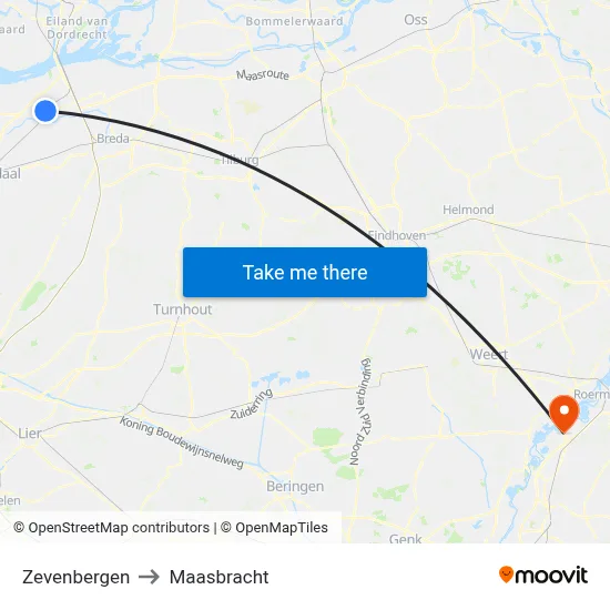 Zevenbergen to Maasbracht map