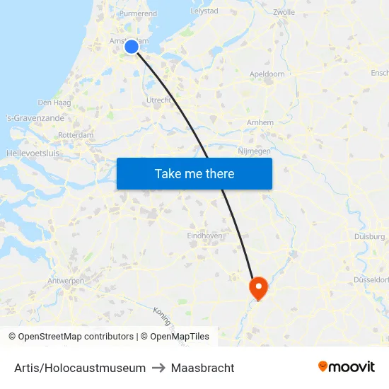 Artis/Holocaustmuseum to Maasbracht map
