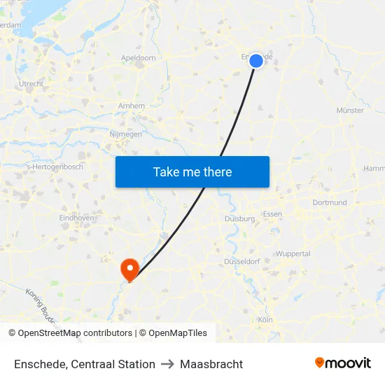Enschede, Centraal Station to Maasbracht map