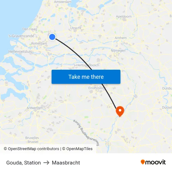 Gouda, Station to Maasbracht map