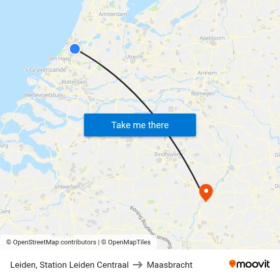 Leiden, Station Leiden Centraal to Maasbracht map