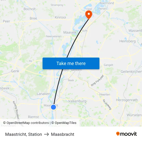 Maastricht, Station to Maasbracht map