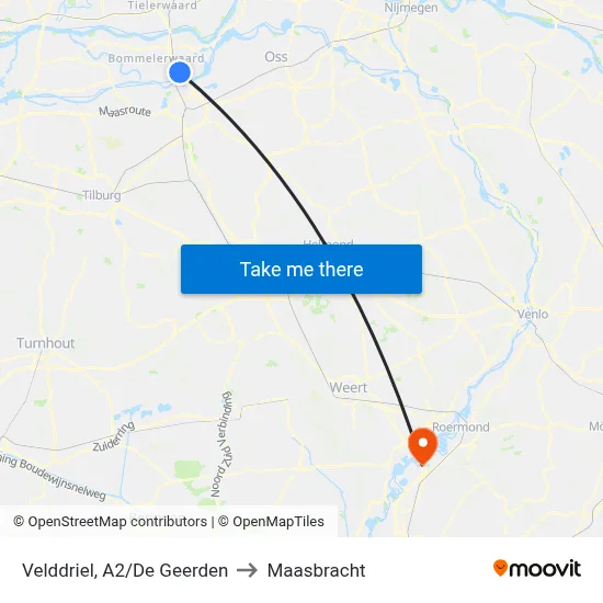 Velddriel, A2/De Geerden to Maasbracht map