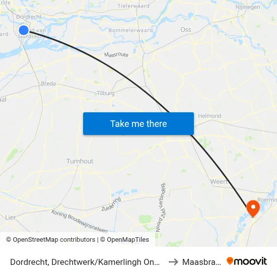 Dordrecht, Drechtwerk/Kamerlingh Onnesweg to Maasbracht map