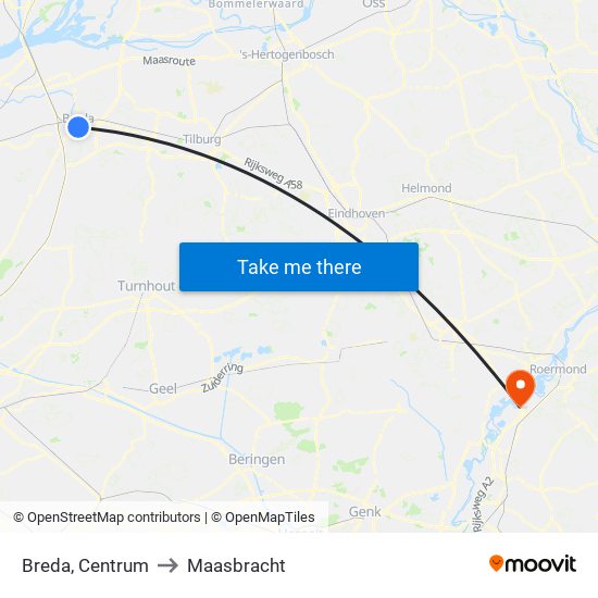 Breda, Centrum to Maasbracht map