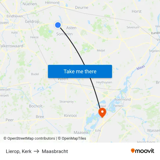 Lierop, Kerk to Maasbracht map