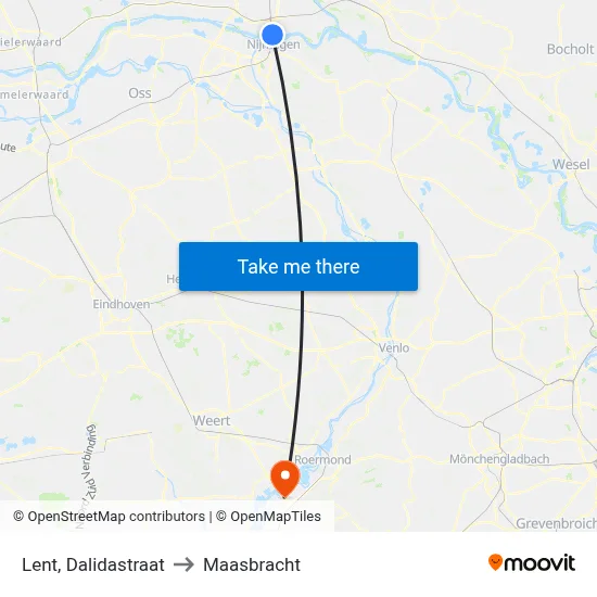 Lent, Dalidastraat to Maasbracht map