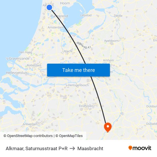 Alkmaar, Saturnusstraat P+R to Maasbracht map