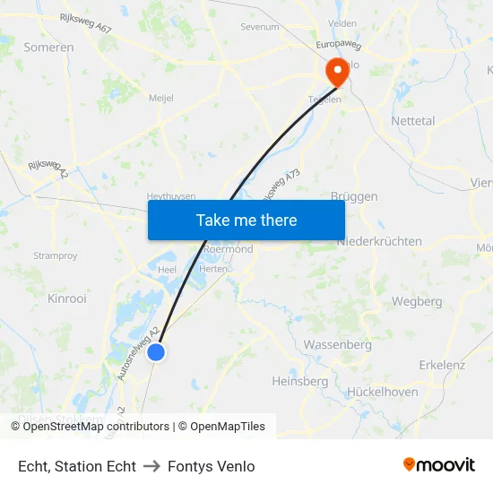 Echt, Station Echt to Fontys Venlo map