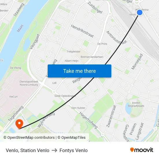 Venlo, Station Venlo to Fontys Venlo map
