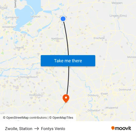 Zwolle, Station to Fontys Venlo map