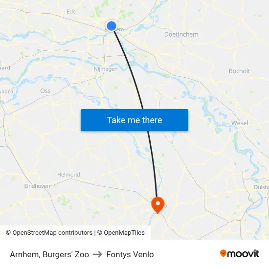 Arnhem, Burgers' Zoo to Fontys Venlo map