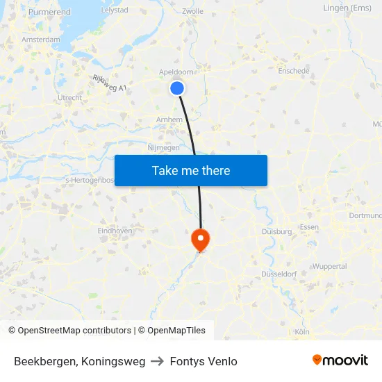 Beekbergen, Koningsweg to Fontys Venlo map
