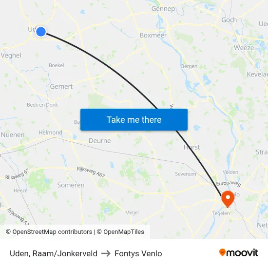 Uden, Raam/Jonkerveld to Fontys Venlo map