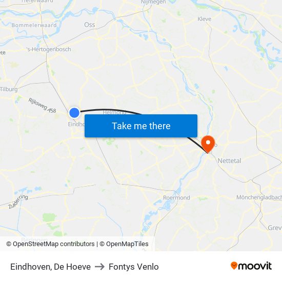Eindhoven, De Hoeve to Fontys Venlo map