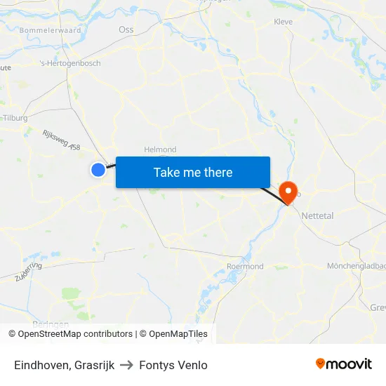 Eindhoven, Grasrijk to Fontys Venlo map