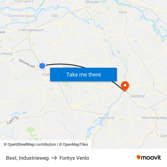 Best, Industrieweg to Fontys Venlo map