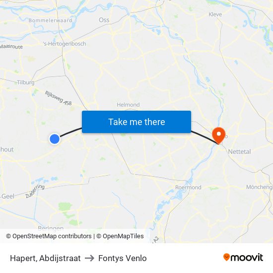 Hapert, Abdijstraat to Fontys Venlo map