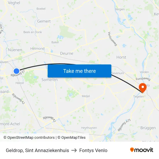 Geldrop, Sint Annaziekenhuis to Fontys Venlo map