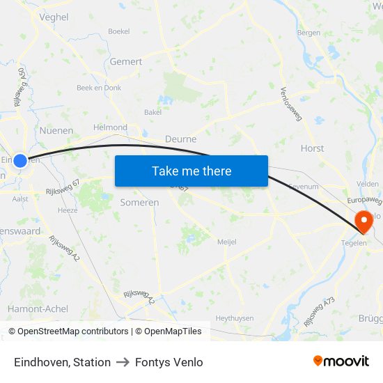 Eindhoven, Station to Fontys Venlo map