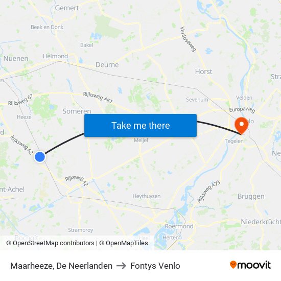 Maarheeze, De Neerlanden to Fontys Venlo map