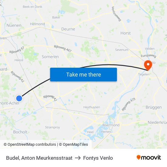 Budel, Anton Meurkensstraat to Fontys Venlo map