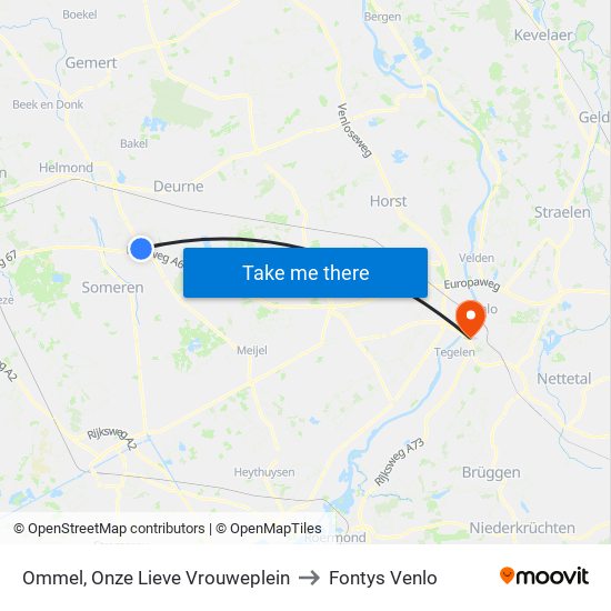 Ommel, Onze Lieve Vrouweplein to Fontys Venlo map