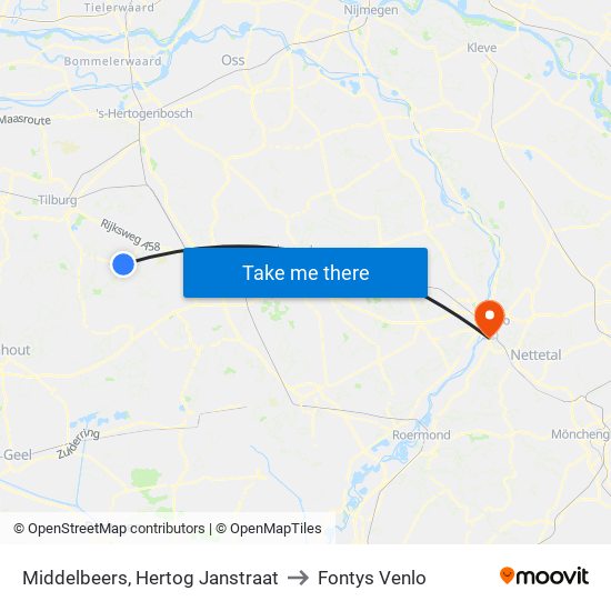 Middelbeers, Hertog Janstraat to Fontys Venlo map