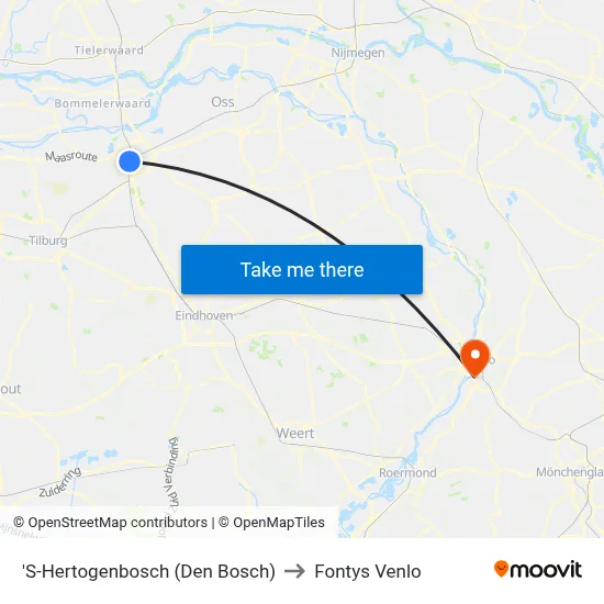 'S-Hertogenbosch (Den Bosch) to Fontys Venlo map
