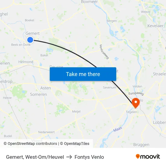 Gemert, West-Om/Heuvel to Fontys Venlo map