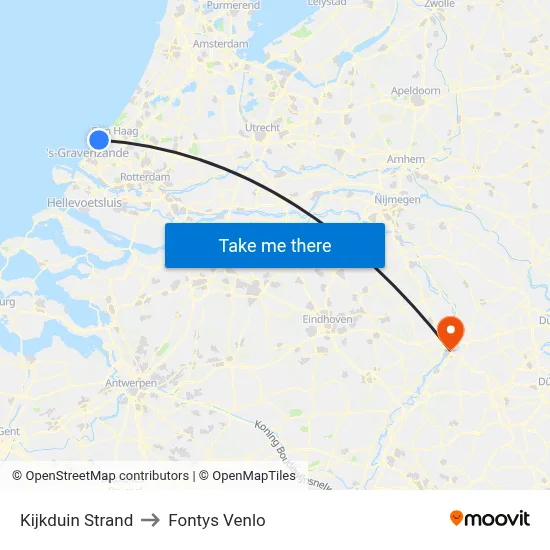 Kijkduin Strand to Fontys Venlo map