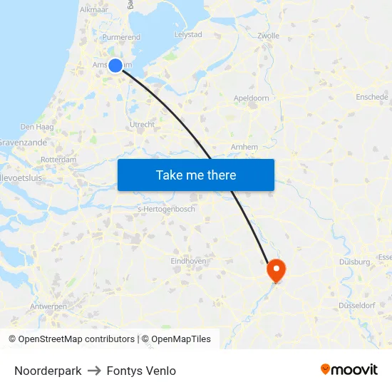 Noorderpark to Fontys Venlo map