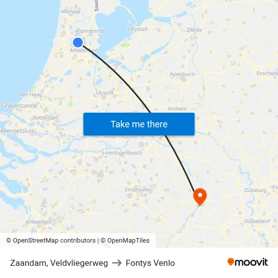 Zaandam, Veldvliegerweg to Fontys Venlo map