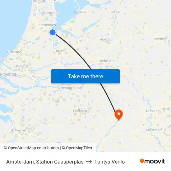 Amsterdam, Station Gaasperplas to Fontys Venlo map