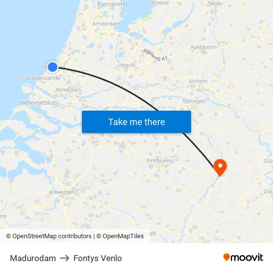 Madurodam to Fontys Venlo map
