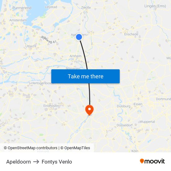 Apeldoorn to Fontys Venlo map