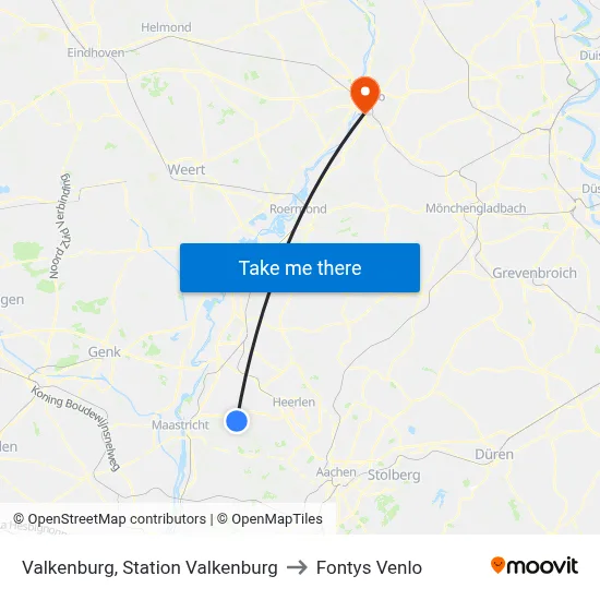 Valkenburg, Station Valkenburg to Fontys Venlo map