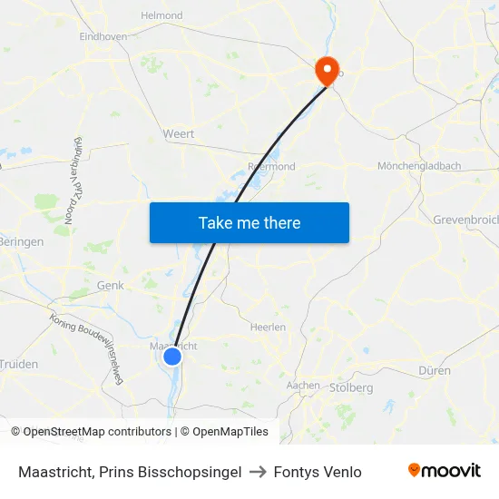 Maastricht, Prins Bisschopsingel to Fontys Venlo map