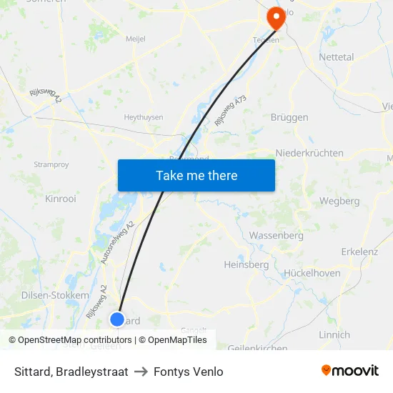 Sittard, Bradleystraat to Fontys Venlo map