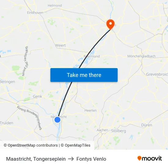 Maastricht, Tongerseplein to Fontys Venlo map