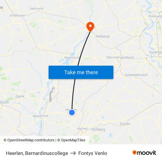 Heerlen, Bernardinuscollege to Fontys Venlo map