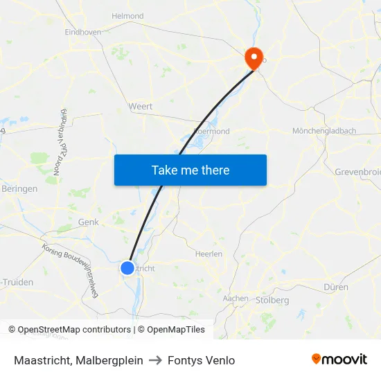 Maastricht, Malbergplein to Fontys Venlo map