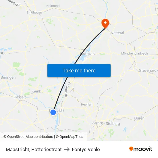 Maastricht, Potteriestraat to Fontys Venlo map