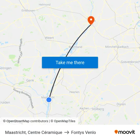 Maastricht, Centre Céramique to Fontys Venlo map